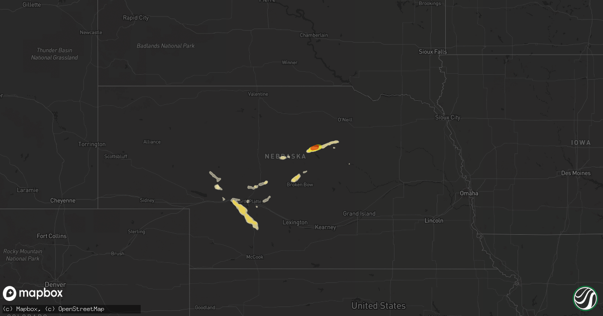 Hail map in Nebraska on August 8, 2019