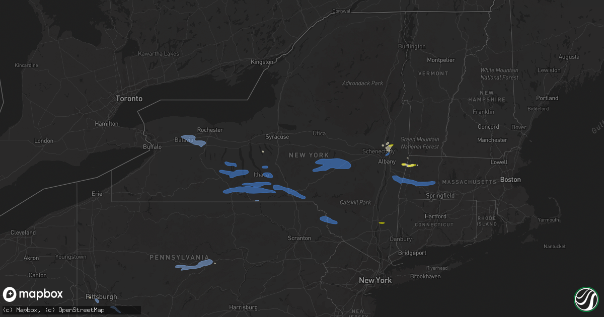 Hail map in New York on August 8, 2019