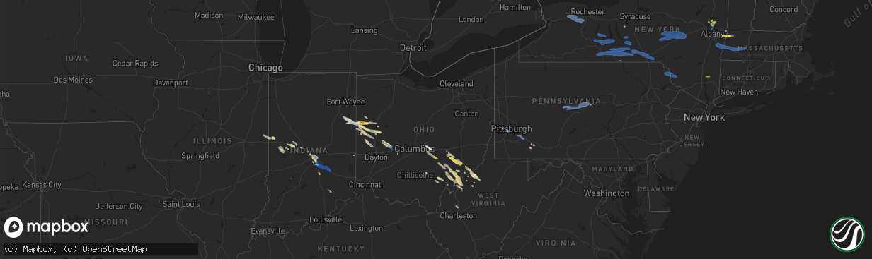 Hail map in Ohio on August 8, 2019