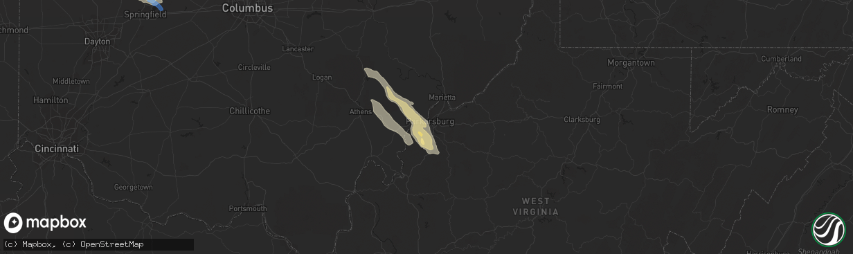 Hail map in Parkersburg, WV on August 8, 2019