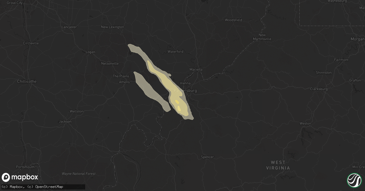 Hail map in Parkersburg, WV on August 8, 2019