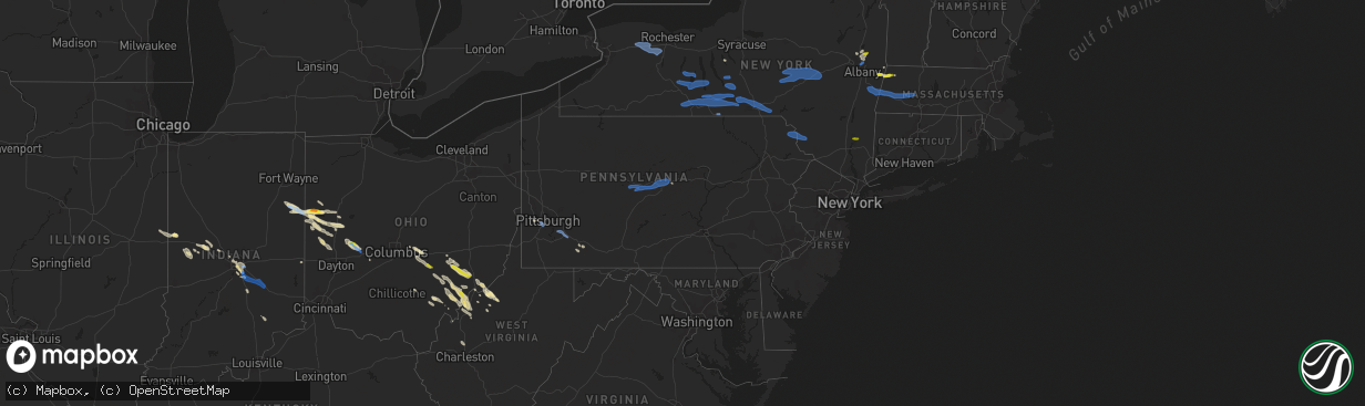 Hail map in Pennsylvania on August 8, 2019