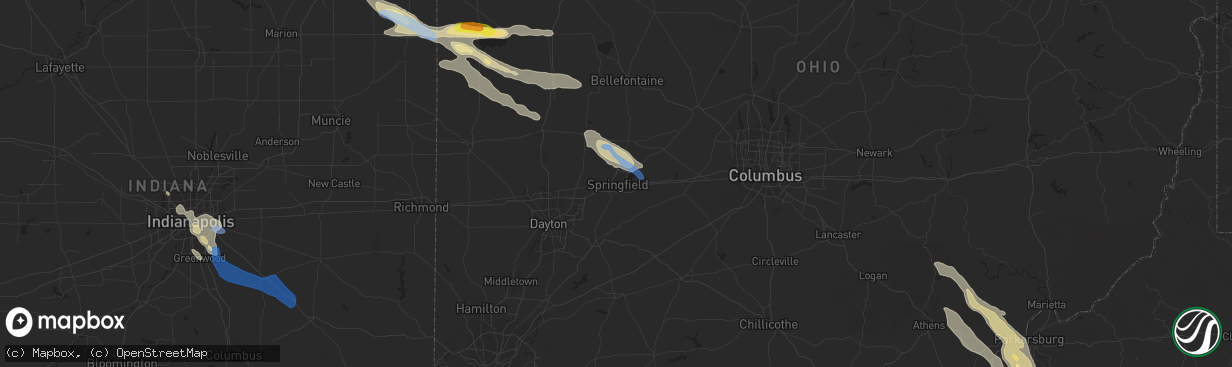 Hail map in Springfield, OH on August 8, 2019