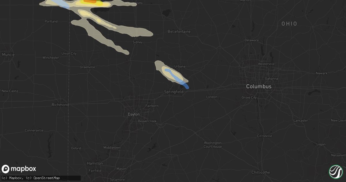 Hail map in Springfield, OH on August 8, 2019