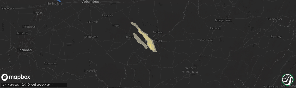 Hail map in Washington, WV on August 8, 2019