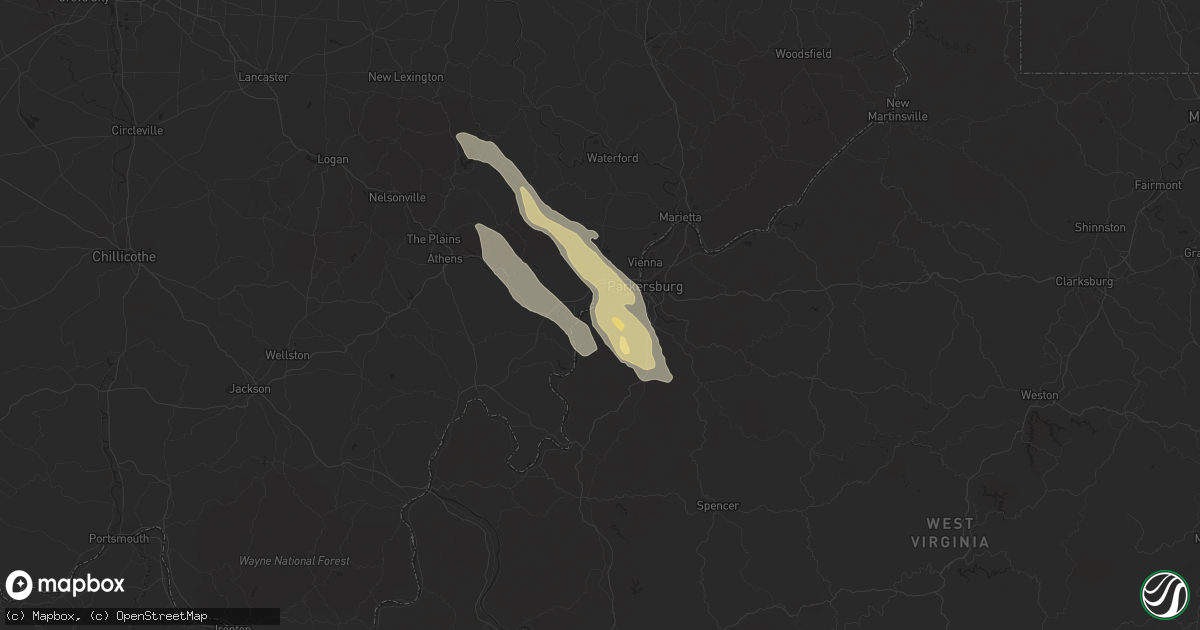 Hail map in Washington, WV on August 8, 2019