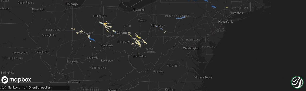 Hail map in West Virginia on August 8, 2019