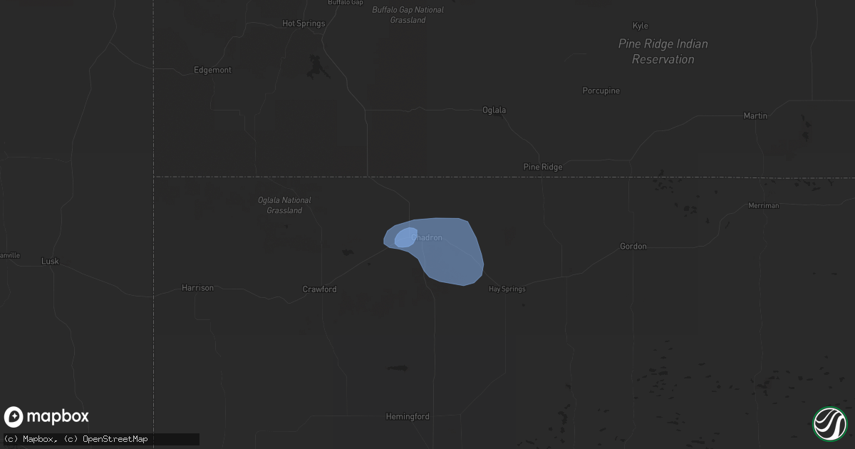 Hail map in Chadron, NE on August 8, 2020