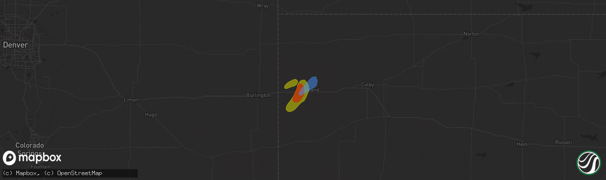 Hail map in Goodland, KS on August 8, 2020