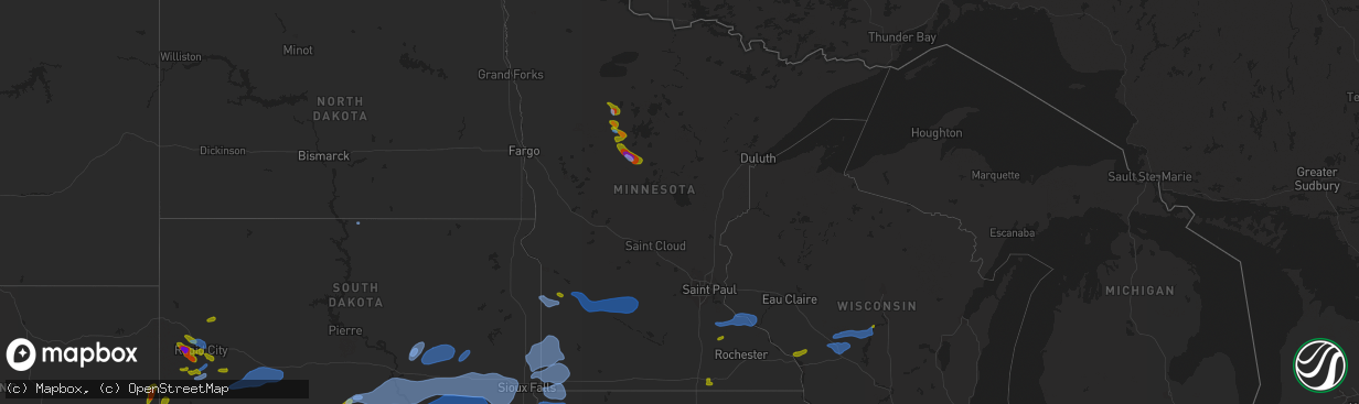 Hail map in Minnesota on August 8, 2020