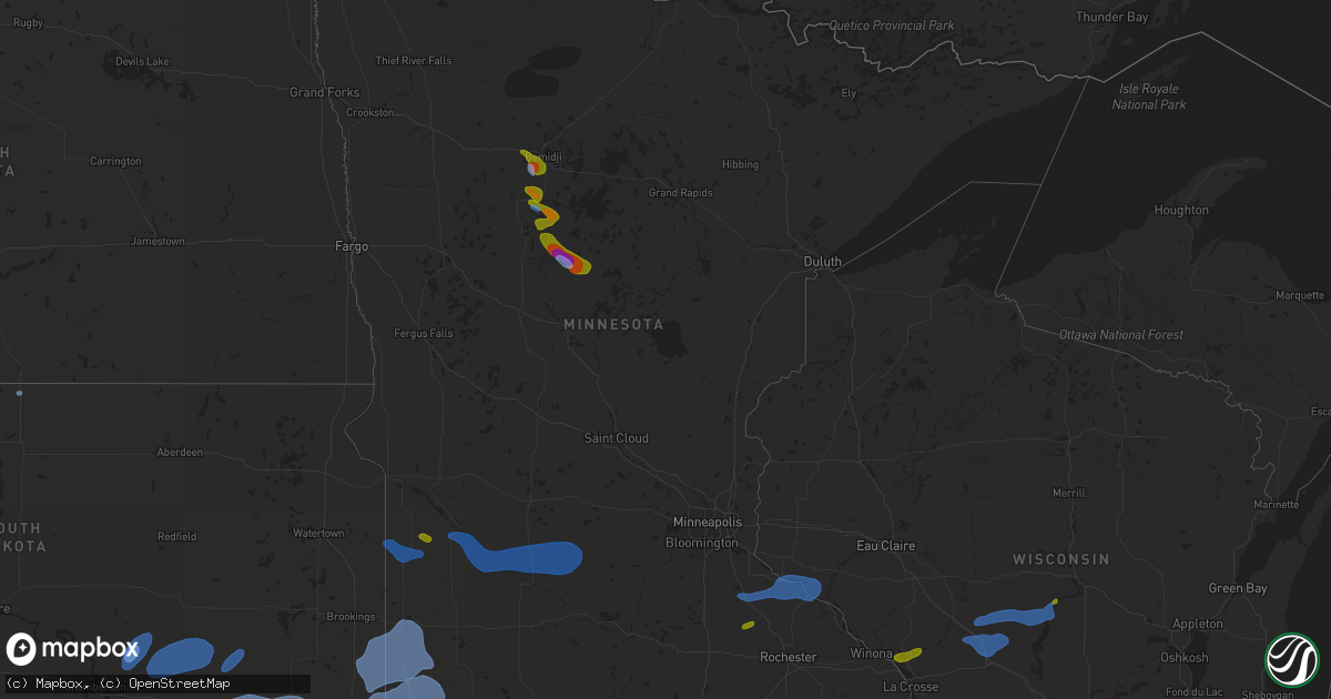 Hail map in Minnesota on August 8, 2020