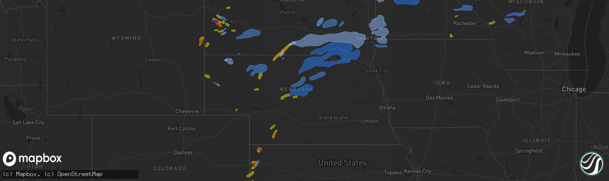 Hail map in Nebraska on August 8, 2020