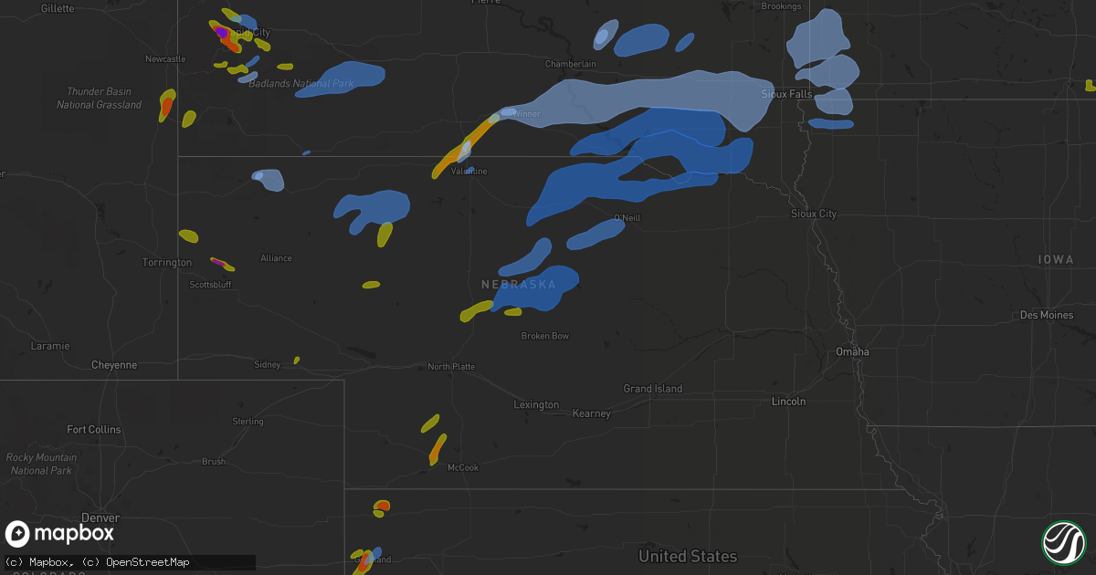 Hail map in Nebraska on August 8, 2020