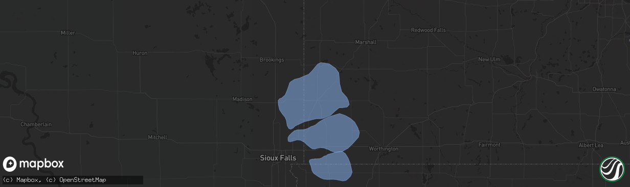 Hail map in Pipestone, MN on August 8, 2020