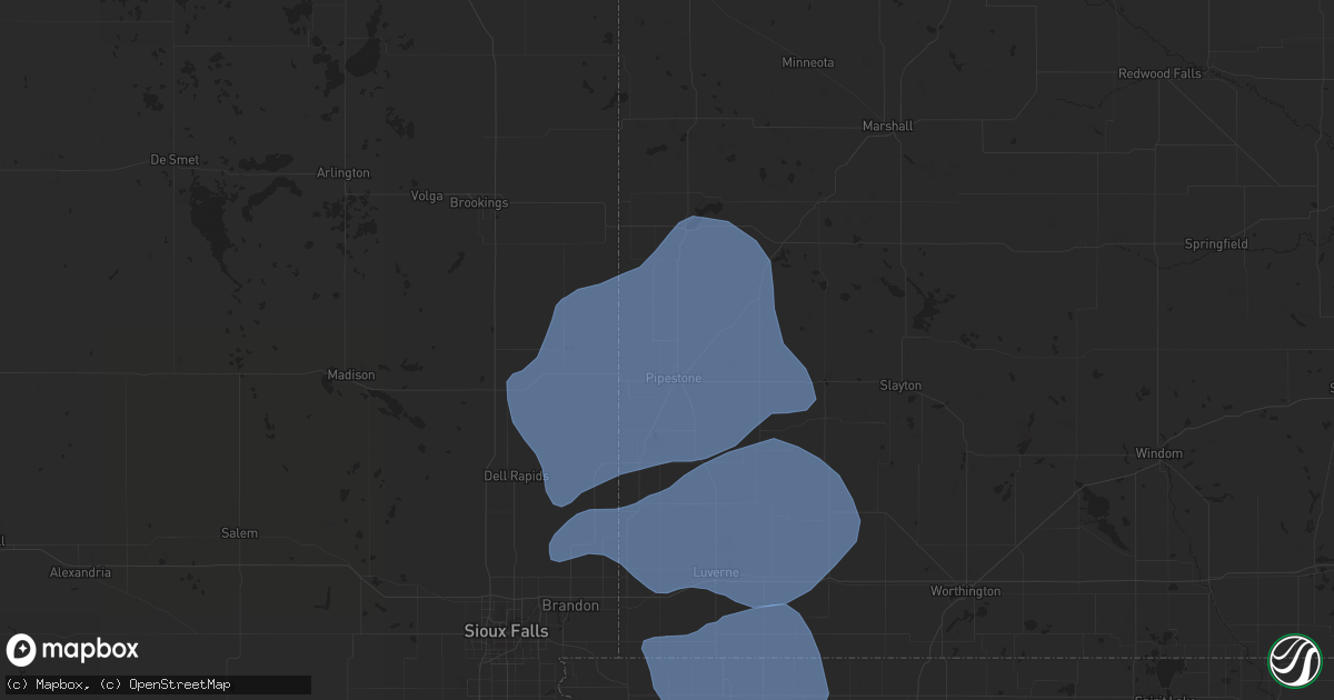 Hail map in Pipestone, MN on August 8, 2020