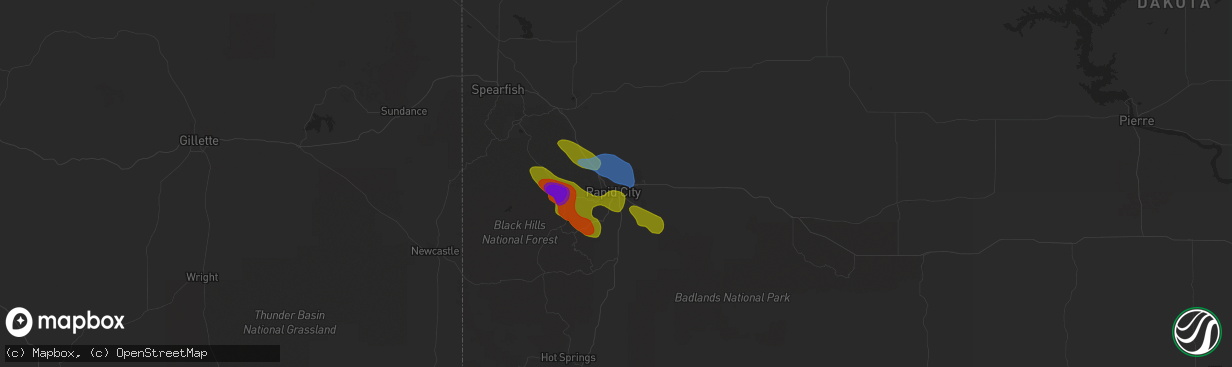 Hail map in Rapid City, SD on August 8, 2020