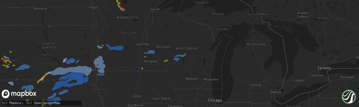 Hail map in Wisconsin on August 8, 2020