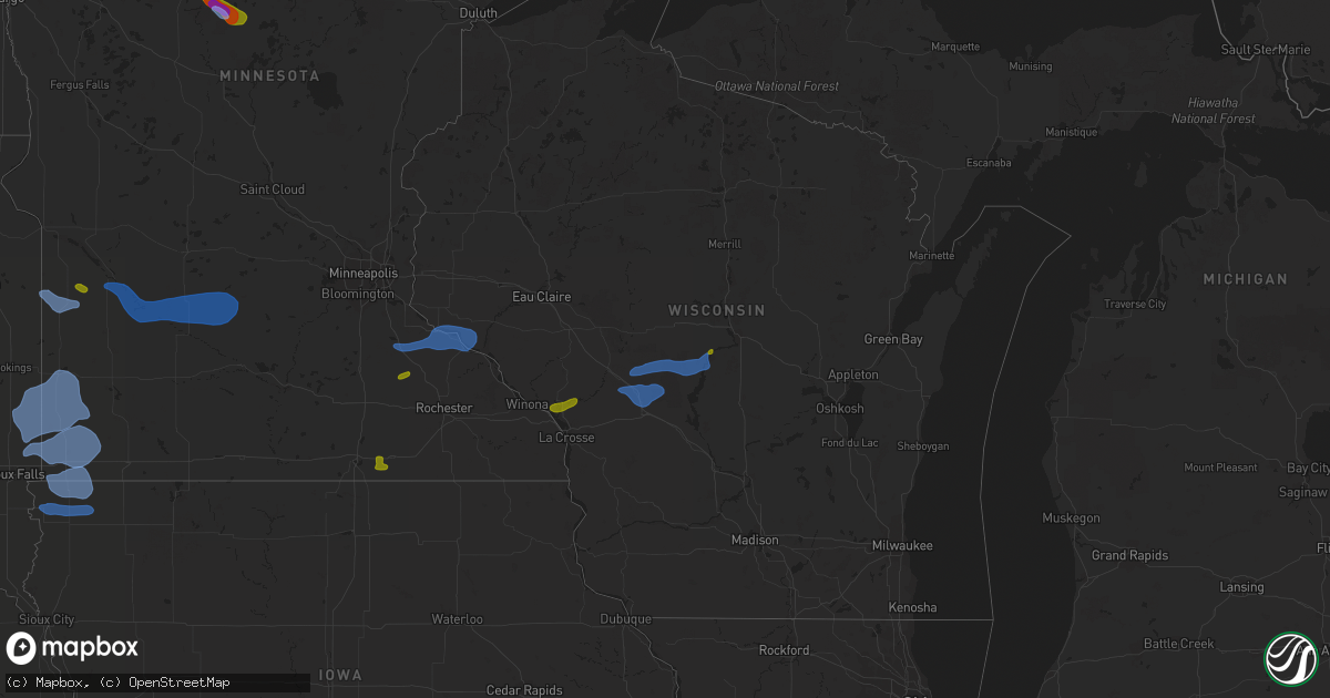 Hail map in Wisconsin on August 8, 2020