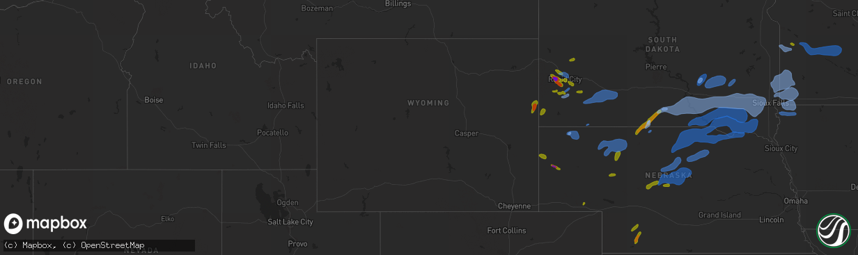 Hail map in Wyoming on August 8, 2020