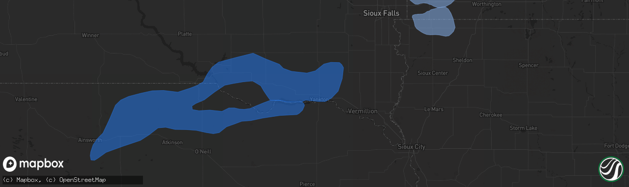 Hail map in Yankton, SD on August 8, 2020