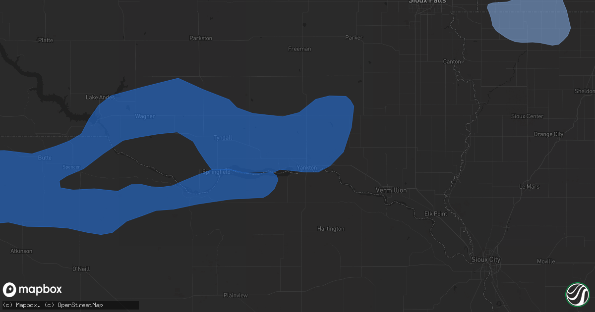 Hail map in Yankton, SD on August 8, 2020