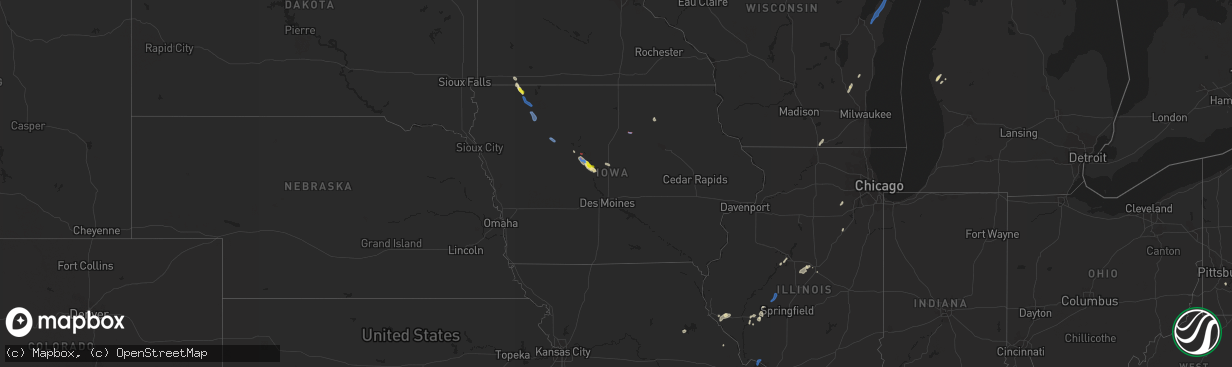 Hail map in Iowa on August 8, 2021