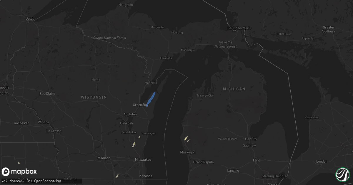 Hail map in Michigan on August 8, 2021