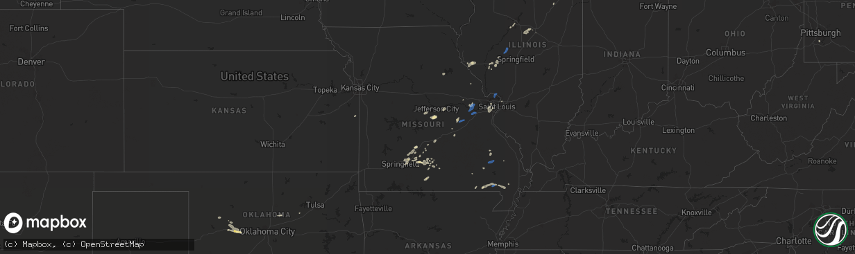 Hail map in Missouri on August 8, 2021