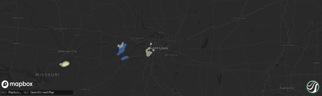 Hail map in Saint Louis, MO on August 8, 2021