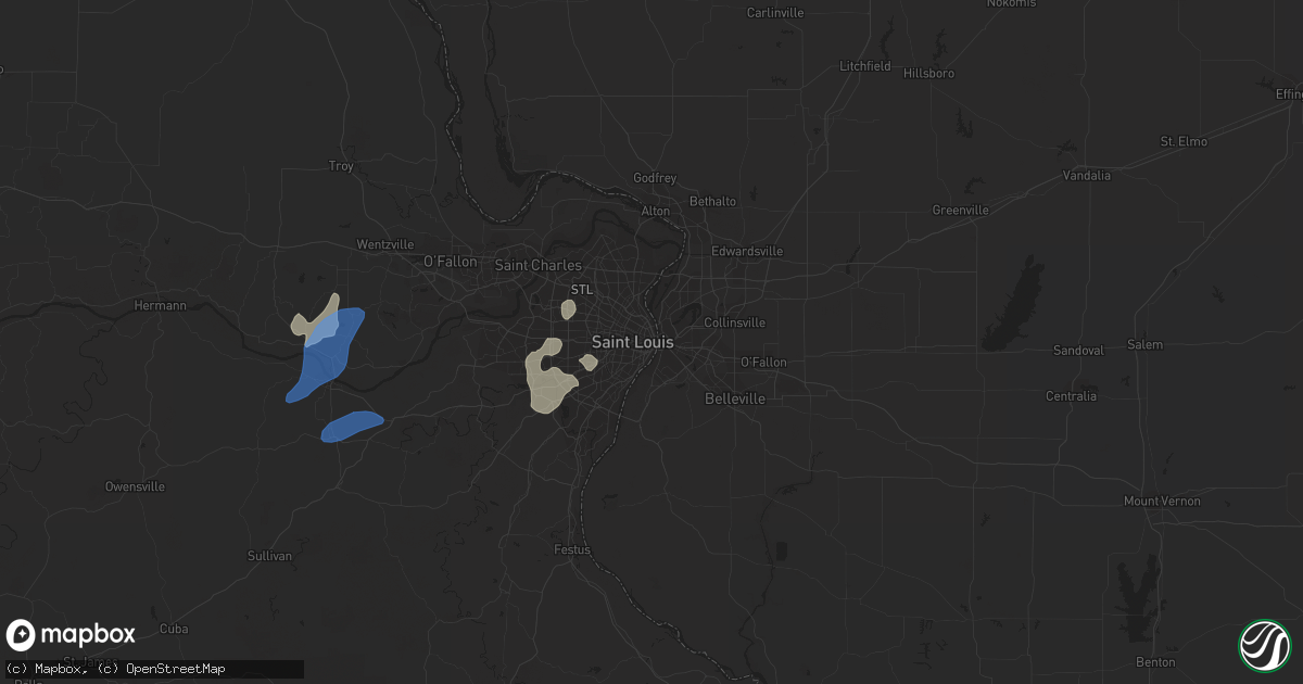Hail map in Saint Louis, MO on August 8, 2021