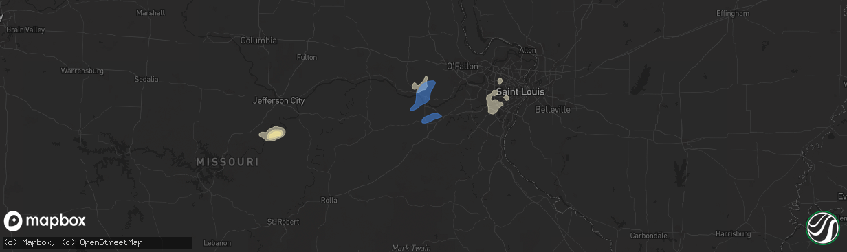 Hail map in Union, MO on August 8, 2021