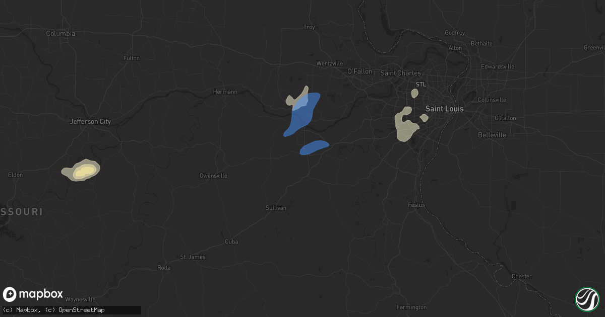 Hail map in Union, MO on August 8, 2021