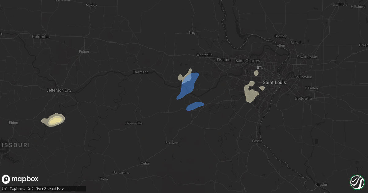 Hail map in Washington, MO on August 8, 2021