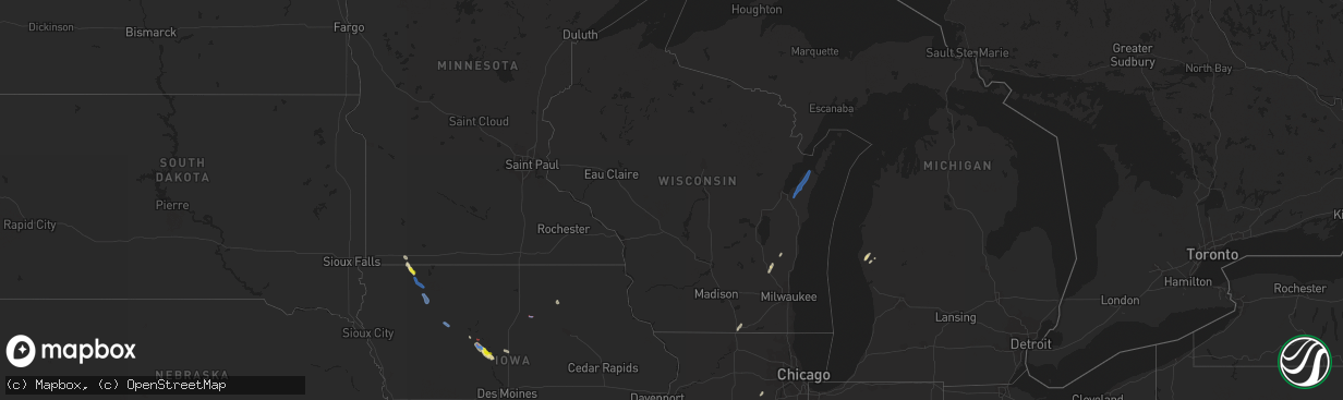 Hail map in Wisconsin on August 8, 2021