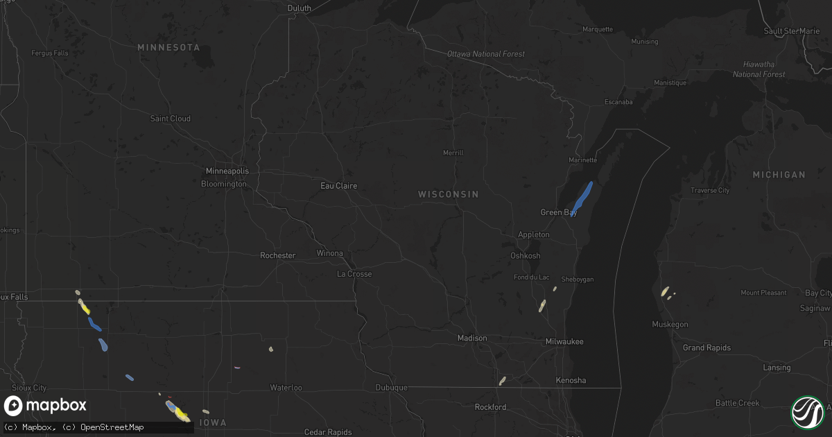 Hail map in Wisconsin on August 8, 2021