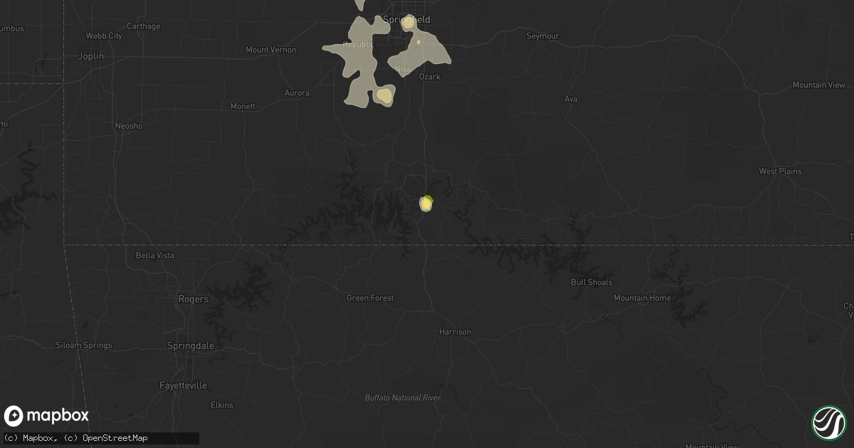 Hail map in Hollister, MO on August 8, 2022
