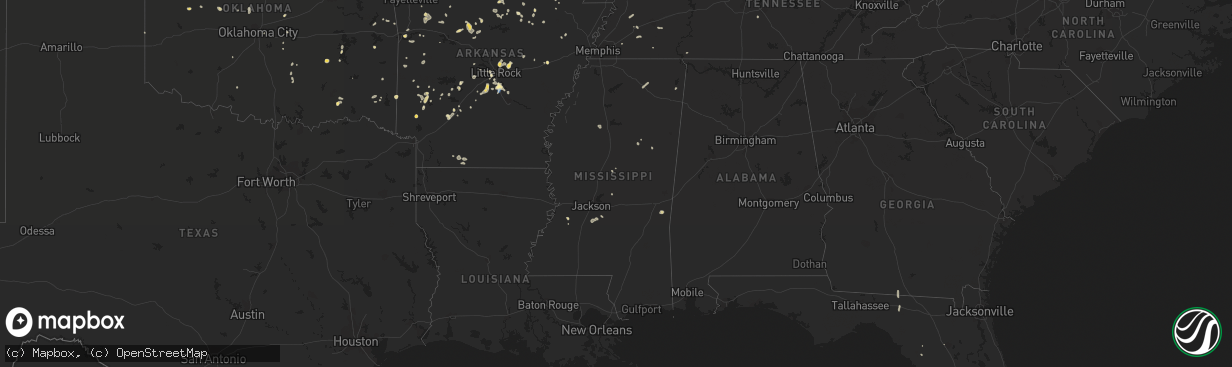 Hail map in Mississippi on August 8, 2022