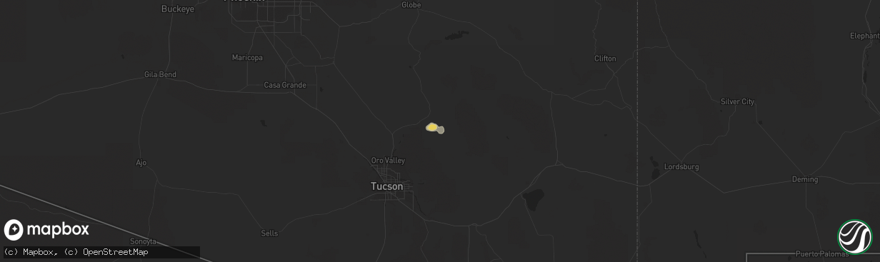 Hail map in San Manuel, AZ on August 8, 2022