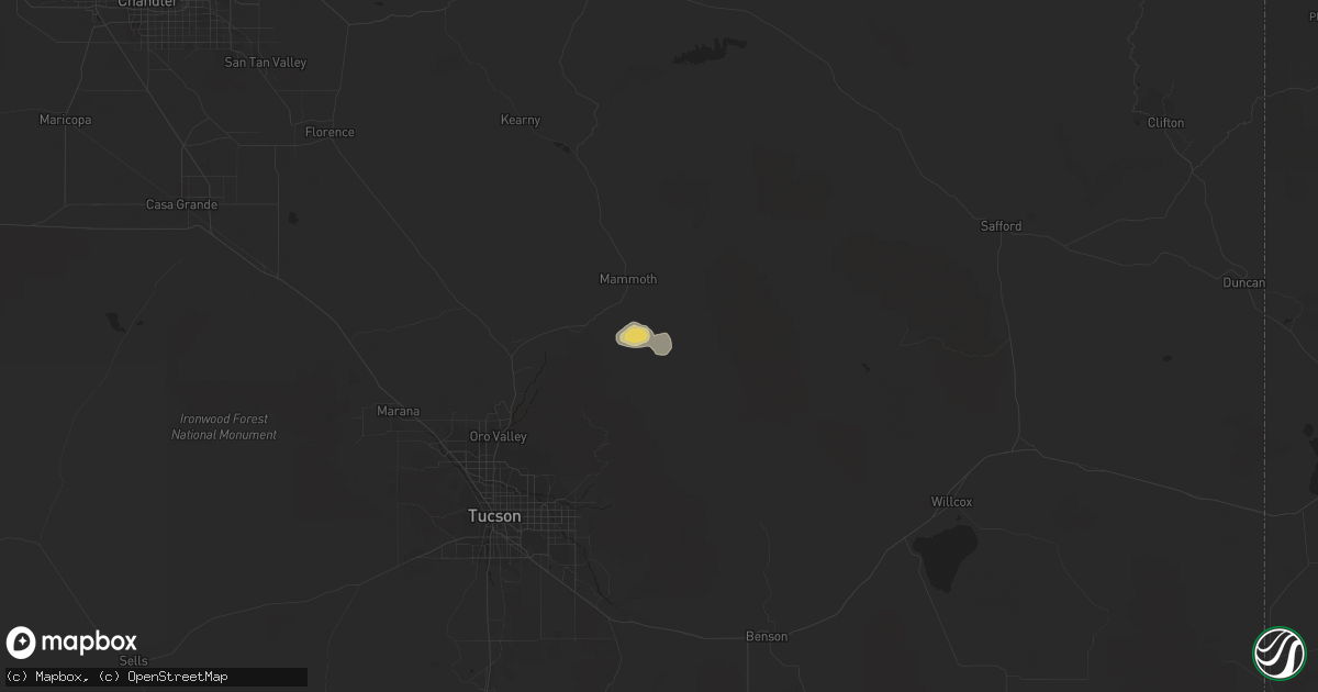 Hail map in San Manuel, AZ on August 8, 2022