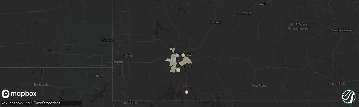 Hail map in Springfield, MO on August 8, 2022