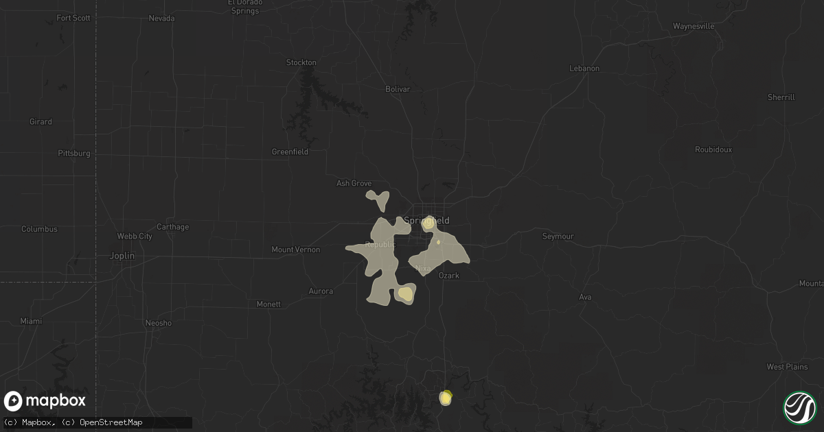 Hail map in Springfield, MO on August 8, 2022