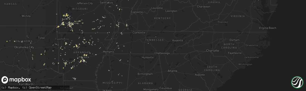 Hail map in Tennessee on August 8, 2022