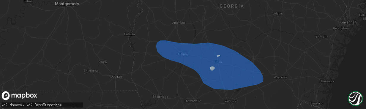 Hail map in Albany, GA on August 8, 2023