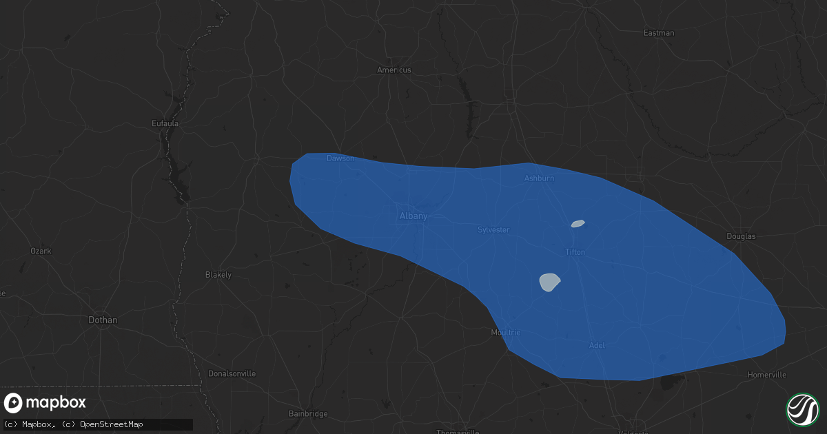 Hail map in Albany, GA on August 8, 2023