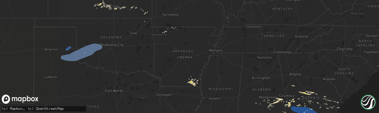Hail map in Arkansas on August 8, 2023