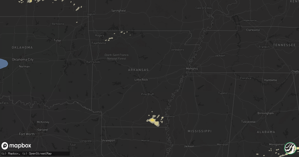 Hail map in Arkansas on August 8, 2023