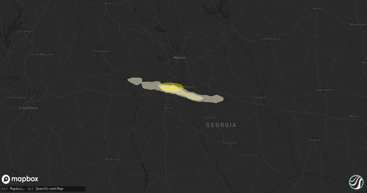 Hail map in Bonaire, GA on August 8, 2023
