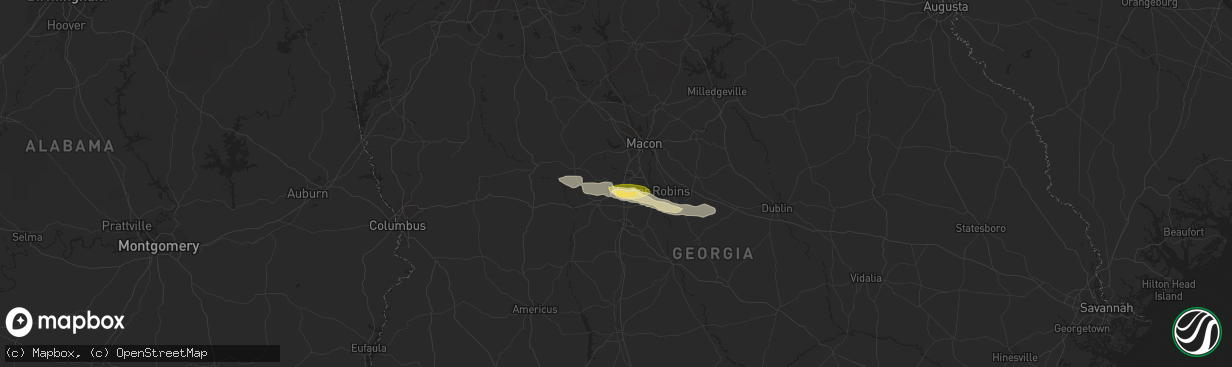 Hail map in Byron, GA on August 8, 2023