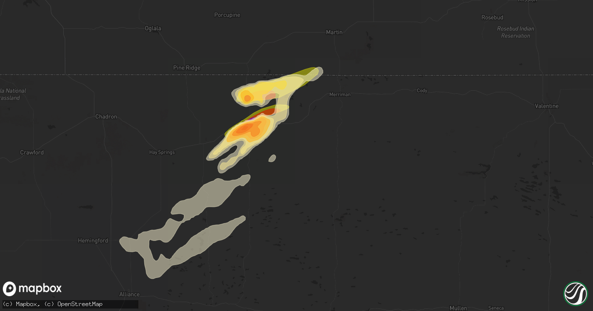 Hail map in Gordon, NE on August 8, 2023
