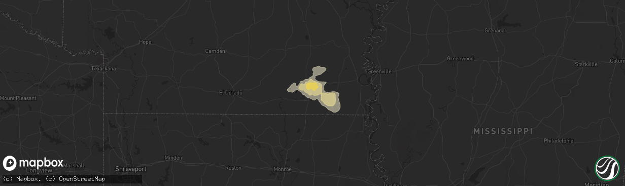 Hail map in Hamburg, AR on August 8, 2023